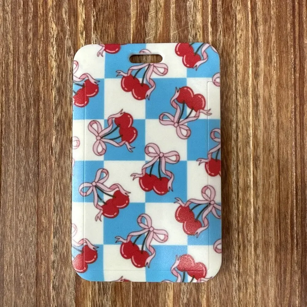 Cherries and Checker Print Badge ID Holder